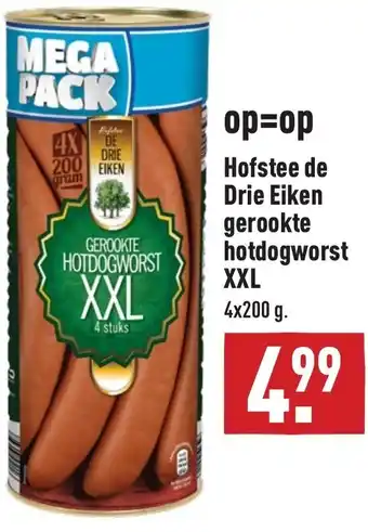 ALDI Hofstee De Drie Eiken Gerookte hotdogworst XXL 4*200g aanbieding