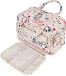 Amazon Toilettas, grote make-uptas, reis-make-uptas, organizer voor dames en vrouwen, Beige Flamingo aanbieding