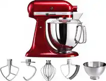 Bol.com KitchenAid keukenmachine - Artisan - Keukenrobot met 7 accessoires - 300 W - 48 L - Rood aanbieding