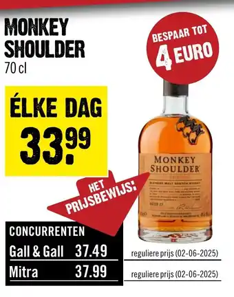 Dirck 3 Monkey shoulder aanbieding