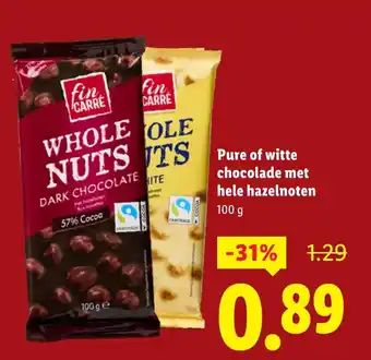 Lidl Pure of witte chocolade met hele hazelnoten aanbieding