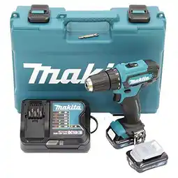 Amazon Makita DF333DSAE accuboormachine 12 V max./2,0 Ah, 2 batterijen+oplader in draagtas, zwart, blauw aanbieding