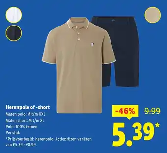 Lidl Herenpolo of short aanbieding