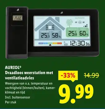 Lidl AURIOL Draadloos weerstation met ventilatieadvies aanbieding
