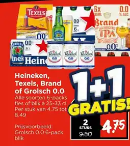 Vomar Voordeelmarkt Heineken, Texels, Brand of Grolsch 0.0 aanbieding