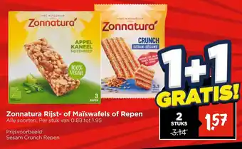 Vomar Voordeelmarkt Zonnatura Rijst- of Maïswafels of Repen aanbieding