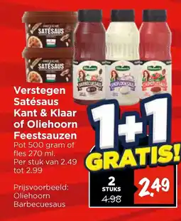 Vomar Voordeelmarkt Verstegen Satésaus Kant & Klaar of Oliehoorn Feestsauzen aanbieding