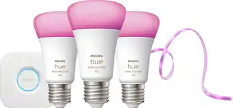 Coolblue Philips Hue White and Color Startpakket E27 3-pack + Solo Lightstrip 3m aanbieding