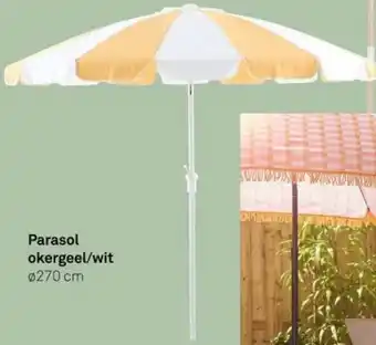 Karwei Parasol okergeel/wit aanbieding