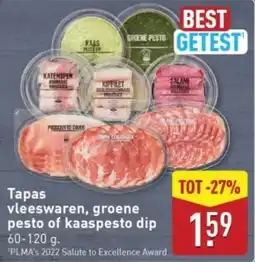 ALDI Tapas vleeswaren groene pesto of kaaspesto dip aanbieding
