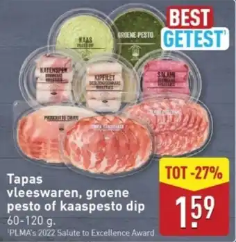 ALDI Tapas vleeswaren groene pesto of kaaspesto dip aanbieding