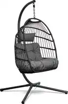 Bol.com Swoods Egg Hangstoel – Hangstoel met standaard – Egg Chair – tot 150kg – Zwart/ Donkergrijs aanbieding