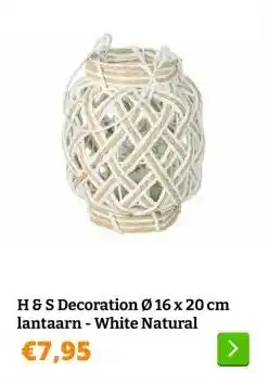 Obelink H & S Decoration Ø 16 x 20 cm lantaarn - White Natural aanbieding