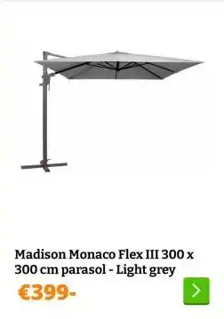 Obelink Madison Monaco Flex III 300 x 300 cm parasol - Light grey aanbieding
