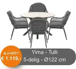 Tuinmeubelland Yima - Tulli 5-delig - Ø122 cm aanbieding