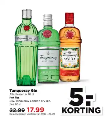 PLUS Tanqueray gin 5.- Korting aanbieding