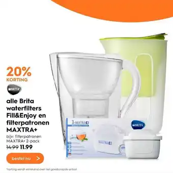 Blokker Alle brita waterfilters fill&enjoy en filterpatronen maxtra+ 20% Korting aanbieding