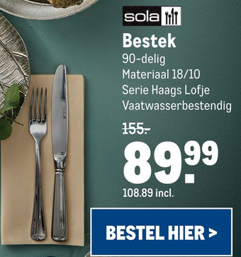 Makro Bestek 90-delig Materiaal 18/10 Serie Haags Lofje Vaatwasserbestendia aanbieding