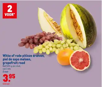 Makro Witte of rode pitloze druiven, piel de sapo meloen, grapefruit rood aanbieding