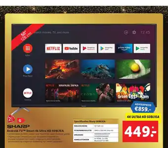 Lidl SHARP Android TV Smart 4k Ultra HD 50BL1EA aanbieding