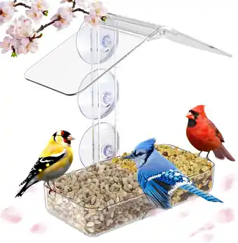 Amazon Vogelvoederbak met afvoergaten voor buiten, zuignappen vogelvoeder voor kardinalen, vinken, kippen aanbieding