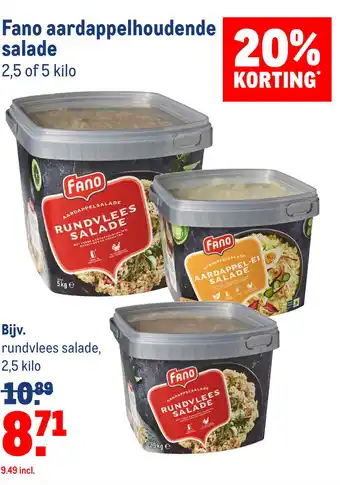 Makro Fano aardappelhoudende salade 25 of 5 kilo aanbieding