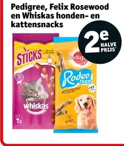 Kruidvat Pedigree, Felix Rosewood en Whiskas honden en kattensnacks aanbieding