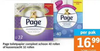 Albert Heijn Page toiletpapier compleet schoon 40 rollen of kussenzacht 32 rollen aanbieding