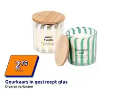 Action Geurkaars in gestreept glas aanbieding