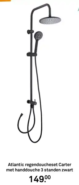 Karwei Atlantic regendoucheset Carter met handdouche 3 standen zwart aanbieding