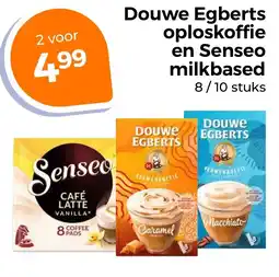 Trekpleister Douwe Egberts oploskoffie en Senseo milkbased aanbieding