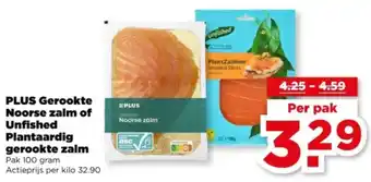 PLUS Plus Gerookte Noorse zalm of Unfished Plantaardig gerookte zalm aanbieding