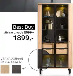 Henders & Hazel Livada, vitrine 100 cm 2 glasdeuren + 2 laden onyx aanbieding