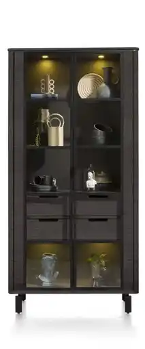 Henders & Hazel Livada, vitrine 100 cm - 2-glasdeuren + 2-laden - onyx aanbieding