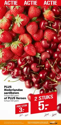 Coop PLUS Nederlandse aardbeien of PLUS Kersen aanbieding