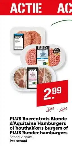 Coop PLUS Boerentrots Blonde d'Aquitaine Hamburgers of houthakkers burgers of PLUS Runder hamburgers aanbieding