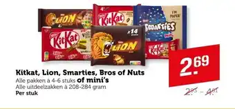 Coop Kitkat, Lion, Smarties, Bros of Nuts of mini's aanbieding