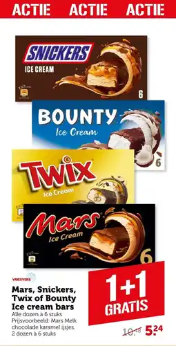Coop Mars, Snickers, Twix of Bounty Ice cream bars aanbieding