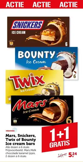 Coop Mars, Snickers, Twix of Bounty Ice cream bars aanbieding