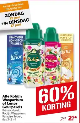 Coop Alle Robijn Wasparfum of Lenor Geurparels aanbieding