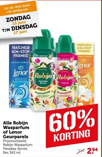 Coop Alle robijn wasparfum of lenor geurparels aanbieding
