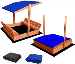 Bol.com AFSLUITBARE zandbak met dak en banken incl. dekzeil + gronddoek - GEIMPREGNEERD hout - blauw aanbieding