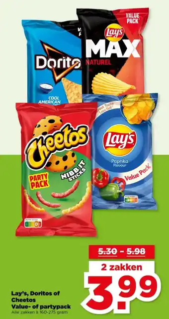 PLUS Lay's, Doritos of Cheetos Value of partypack aanbieding