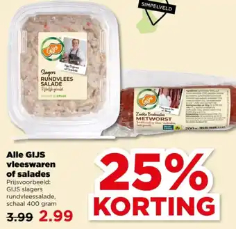 PLUS Alle GIJS vleeswaren of salades Prijsvoorbeeld: GIJS slagers rundvleessalade, aanbieding