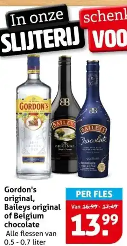 Hoogvliet Gordon's original, Baileys original of Belgium chocolate aanbieding