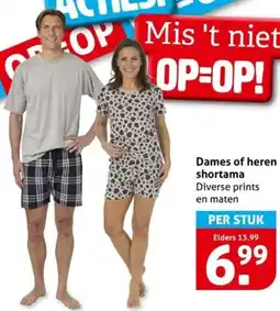 Hoogvliet Dames of heren shortama aanbieding