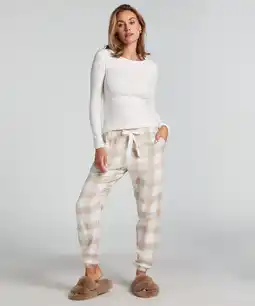 Hunkemoller Hunkemöller Pyjamabroek Flannel Beige aanbieding