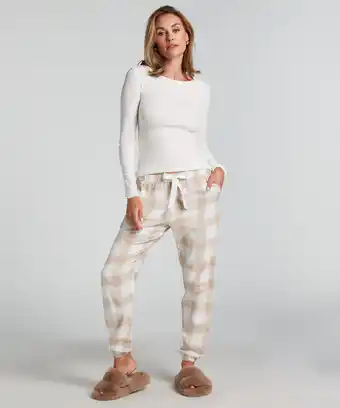Hunkemoller Hunkemöller Pyjamabroek Flannel Beige aanbieding