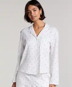 Hunkemoller Hunkemöller Jacquard Harten Pyjamashirt met Lange Mouwen Wit aanbieding