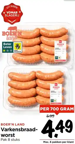 Vomar Voordeelmarkt Varkensbraadworst aanbieding